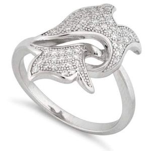 Gorgeous 925 Silver Dolphin Pave Ring.R2